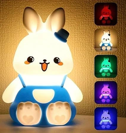 Vaayu-E-Store Bunny Silicone Night Light for Kids – Rechargeable Color Changing Lamp with Tap Control & Auto-Off Timer for Bedroom and Home Decor (Multicolor – Blue / Green / Orange / Pink)