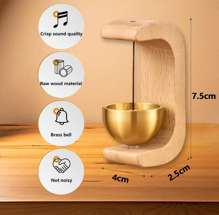 Wooden door chime shown in use at home, café, and fridge door
