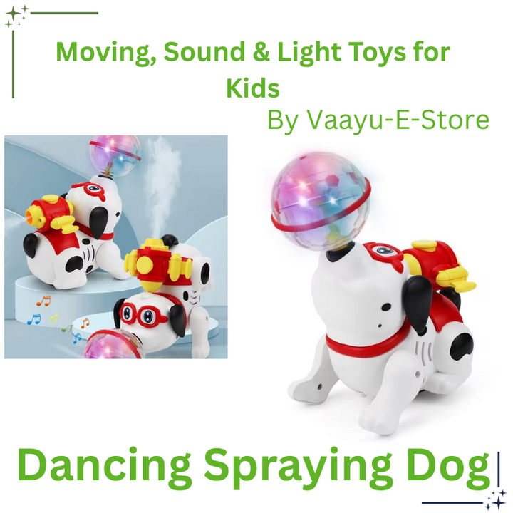 Rotating Spray Dog Car Toy with Lights & Music – Vaayu-E-Store Vaayu-E-Store Moving, Sound & Light Toy Combo – Gift Set 