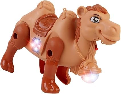 Toy camel with lights on a white background
