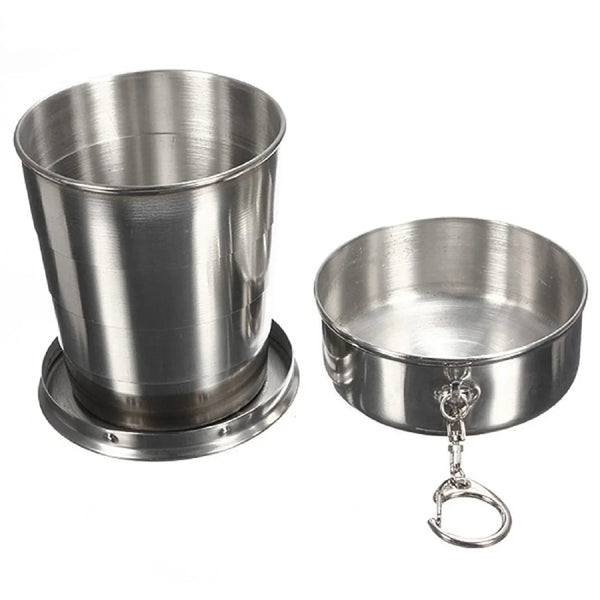 Vaayu -E- Store Stainless Steel Foldable Travel Cup Set, 120ml Capacity with Hanging Chain