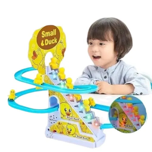 "Vaayu duck race track game with LED lights and climbing ducklings"

"Colorful roller coaster toy for kids with moving ducks and music"

"Toddler educational toy with sliding ducks and sound effects"