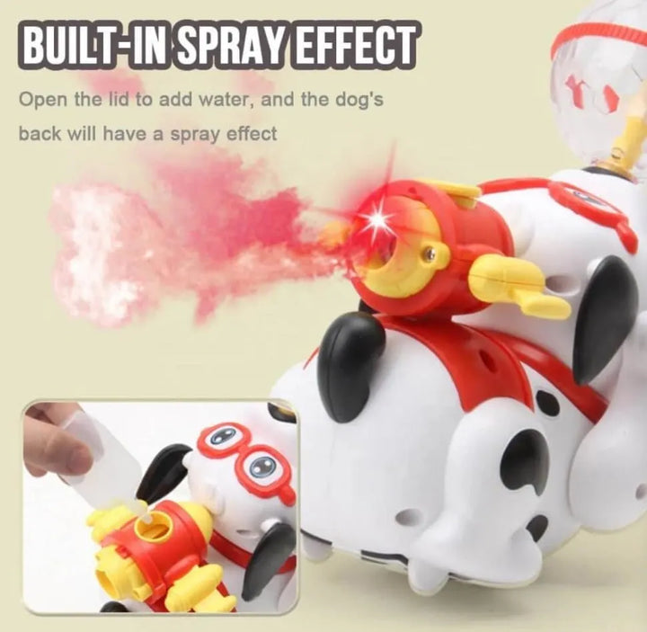 Musical light and mist spray dog toy in action