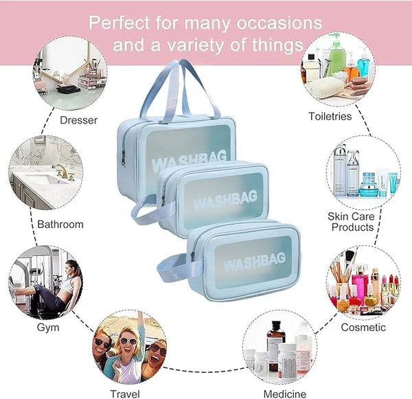 Vaayu-E-Store Clear Travel Toiletry Wash Bag – Transparent Organizer with Handles | Waterproof, Lightweight & TSA Approved – Light Blue