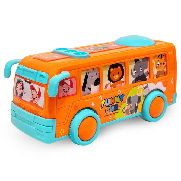 Front view of Vaayu-E-Store pull-back mini bus toy for kids aged 3+