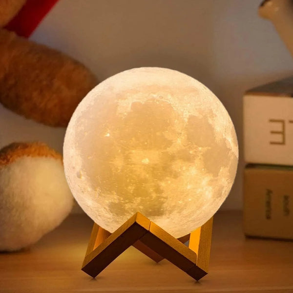Vaayu‑E‑Store 15 cm 3D moon lamp on wooden stand

