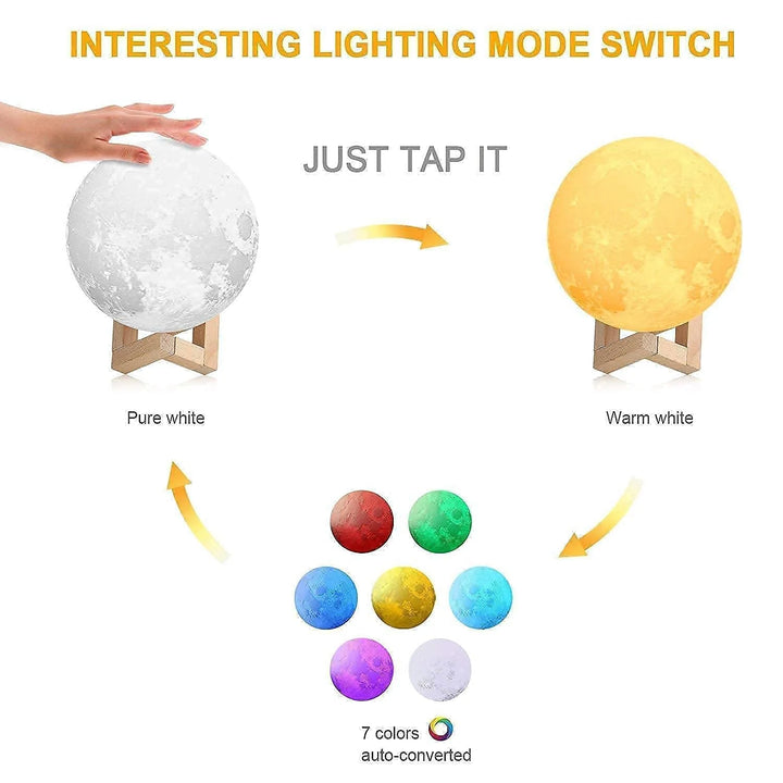 Colour changing moon lamp glowing in bedroom ambience

