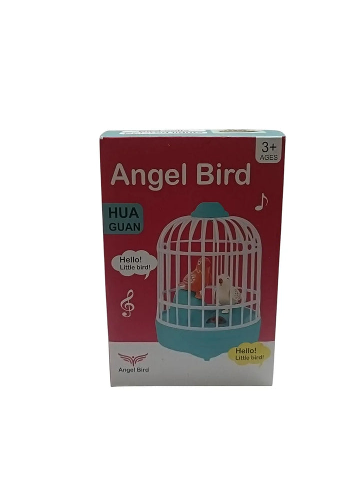 Sound activated bird chirping and dancing within cage

