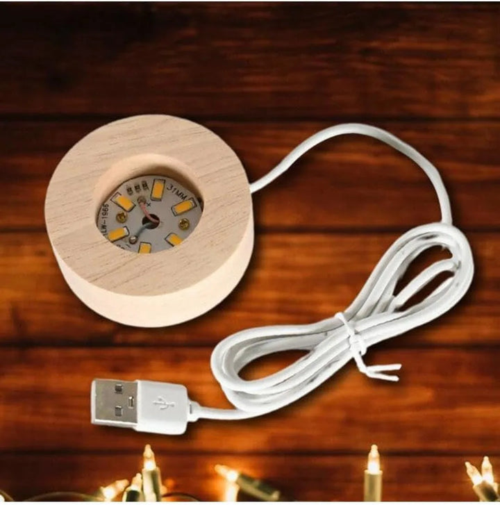 USB-powered wooden LED base with touch‑control for Ganesha lamp

