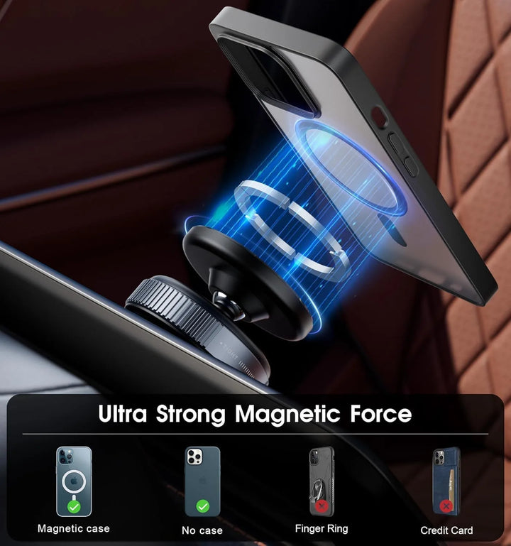 "Universal magnetic phone holder for windshield or dashboard"


