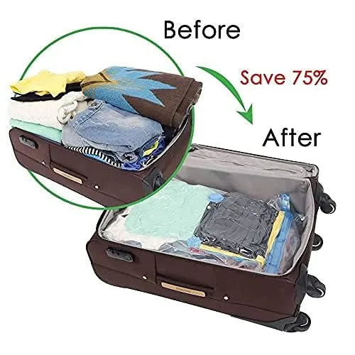 Vacuum bag filled with bedding compressed tightly

