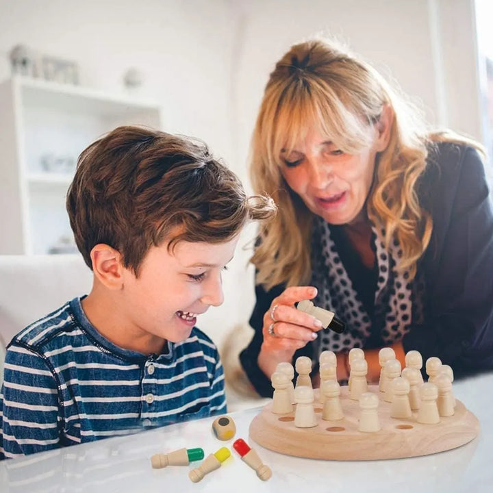 Woman and child playing with a wooden peg game on a table. Vaayu-E-Store, vaayu, Vayu Wooden Toys ,Board Games