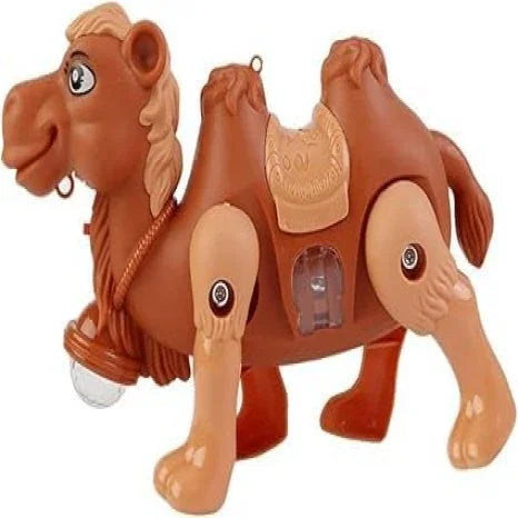 Toy camel with saddle on a white background