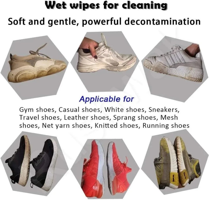 Disposable shoe wipes gently cleaning a sneaker

