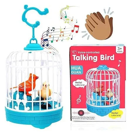 Vaayu-E-Store Talking Bird in Cage – Repeats What You Say, Chirps & Sings | Interactive Toy Gift for Kids & Toddlers (Multicolor)