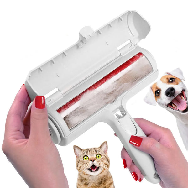 Reusable pet hair remover roller with self-cleaning design