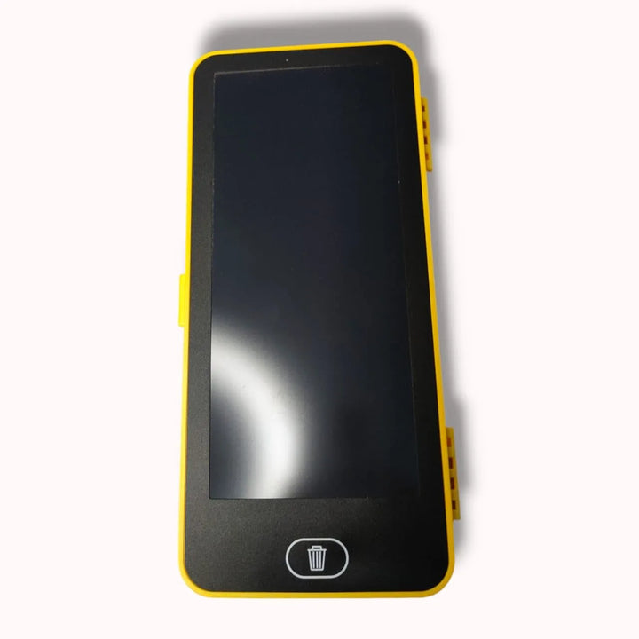 Black smartphone with yellow frame on a white background