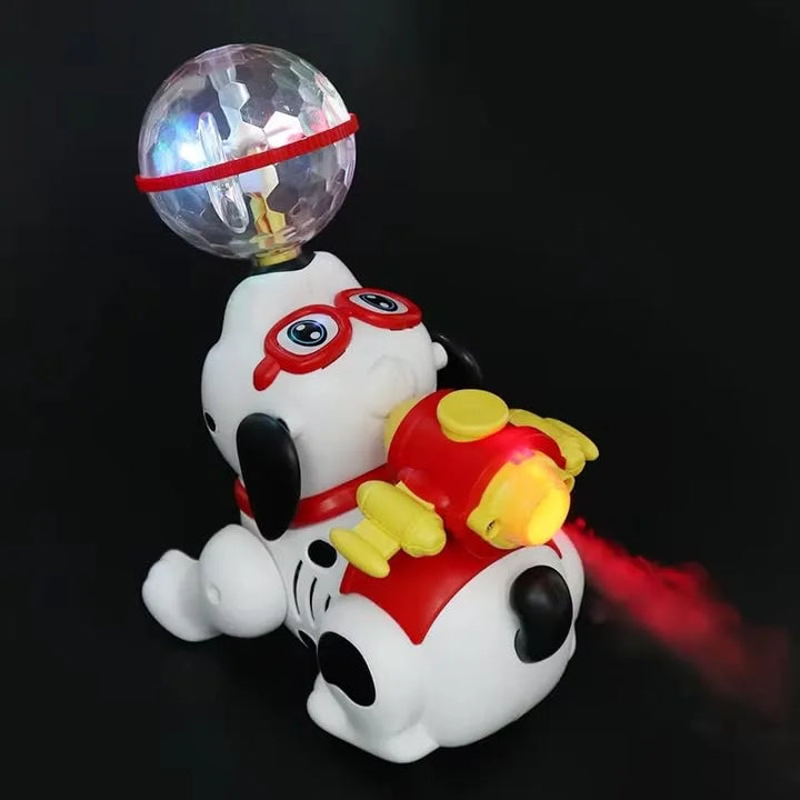 Toy figure with a transparent ball on top against a black background