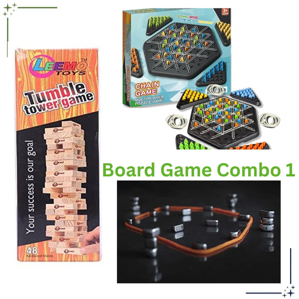 Board Game Combo 1 - Magnetic Puzzle, Chain Game, Tumble Tower