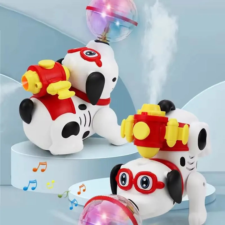 Two toy robots with red and yellow accents on a light blue background