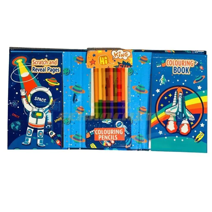 astronaut coloring, space book for kids, scratch pages, coloring set